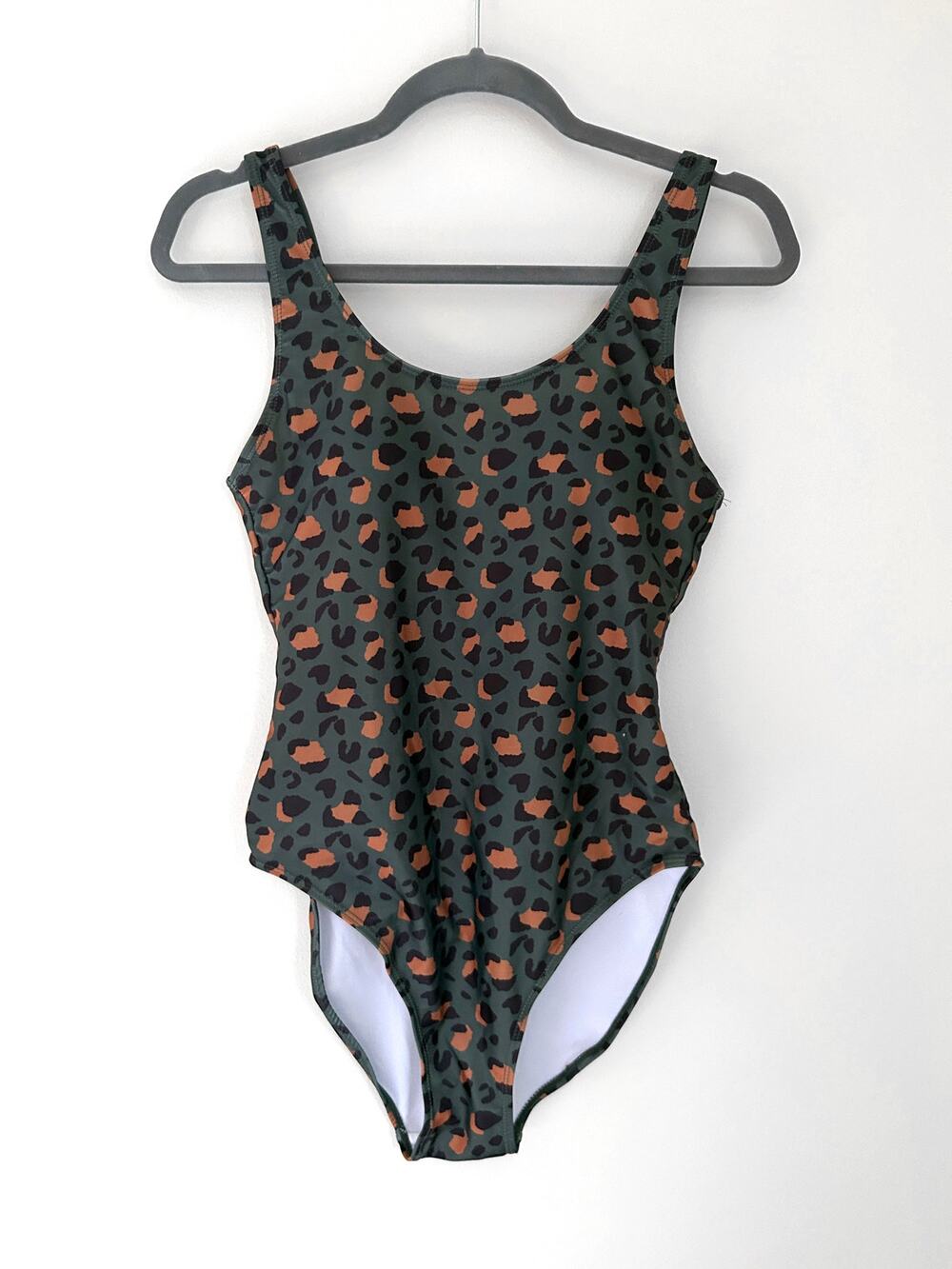Nicole Miller One Piece Swim Suit Size Small - Olive Green Leopard Print